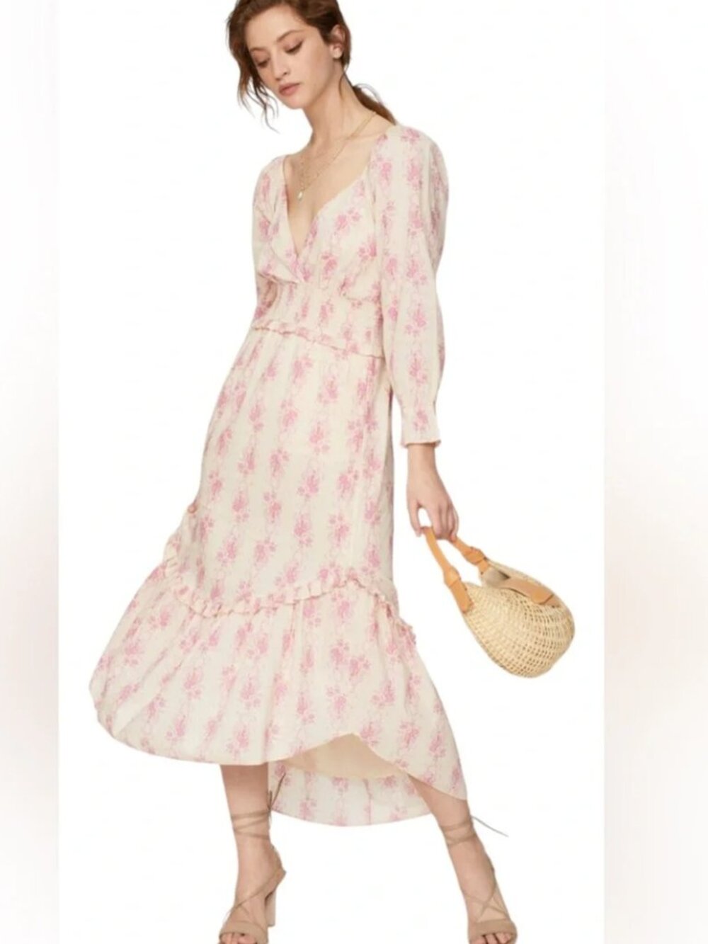 LOVESHACKFANCY Firefly Maxi Dress Pink floral Ethereal flowy summer dainty MED